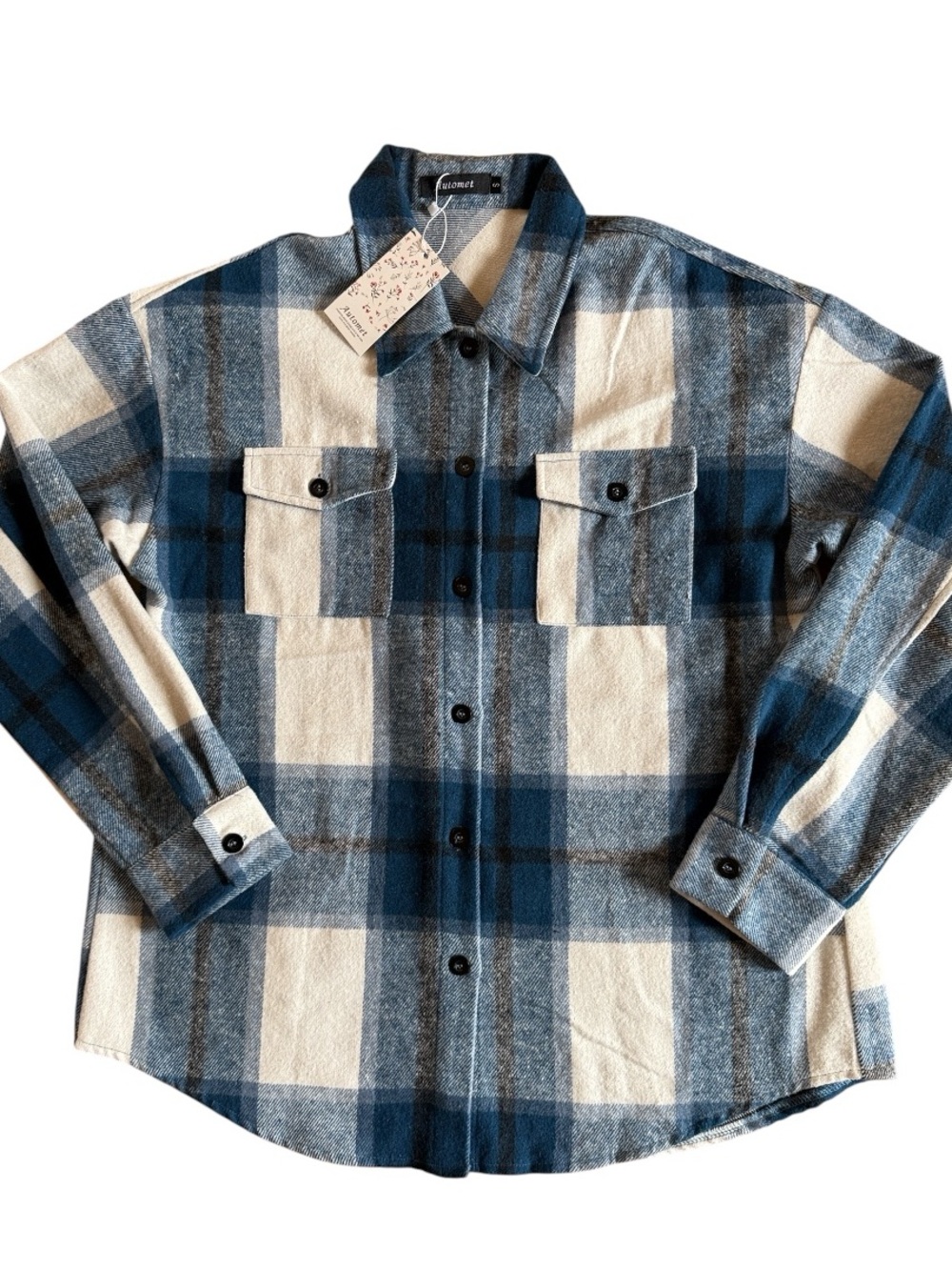 AUTOMET SHACKET PLAID FLANNEL SHIRT FALL WINTER WESTERN COWGIRL BLUE SIZE SM NWT